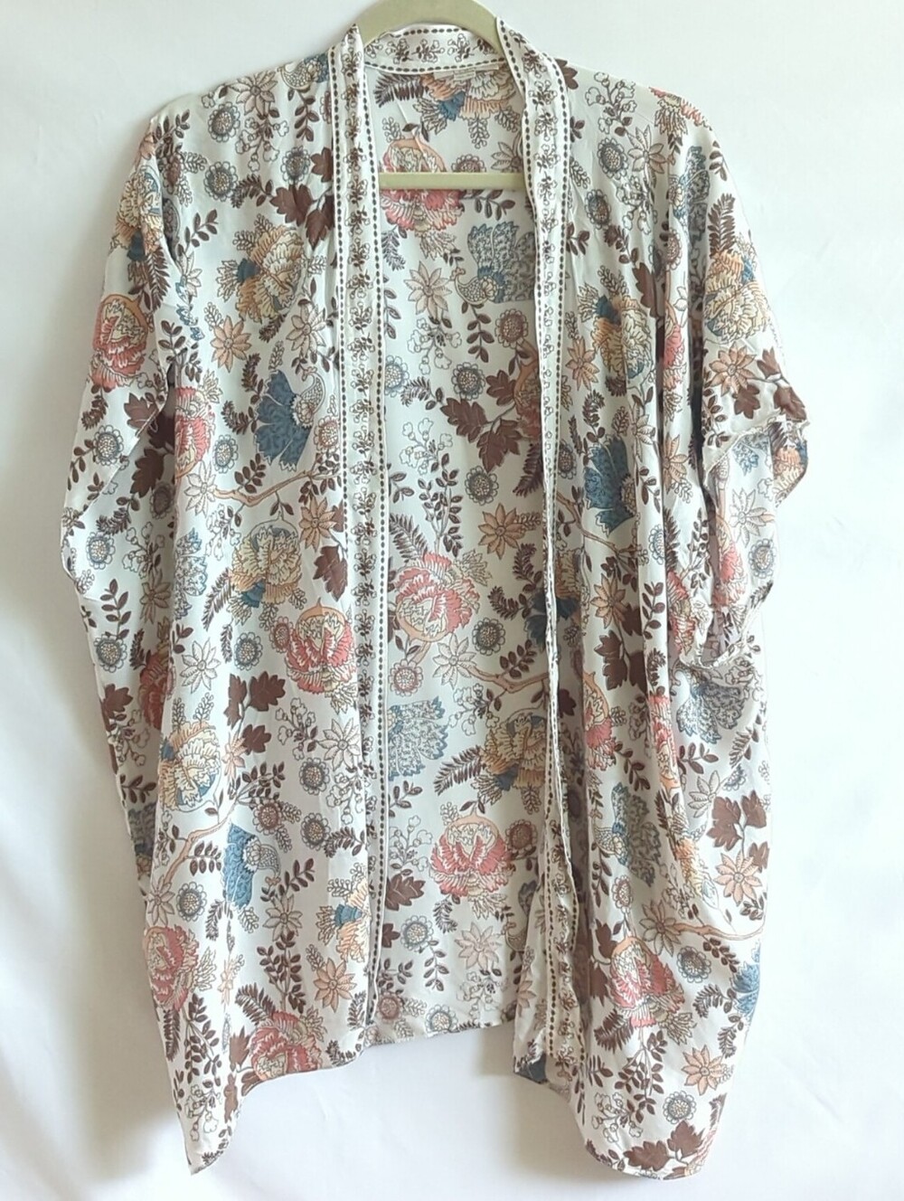Loft Cream Brown Pink Blue Floral Sleeveless Kimono Open Top Size XS/S